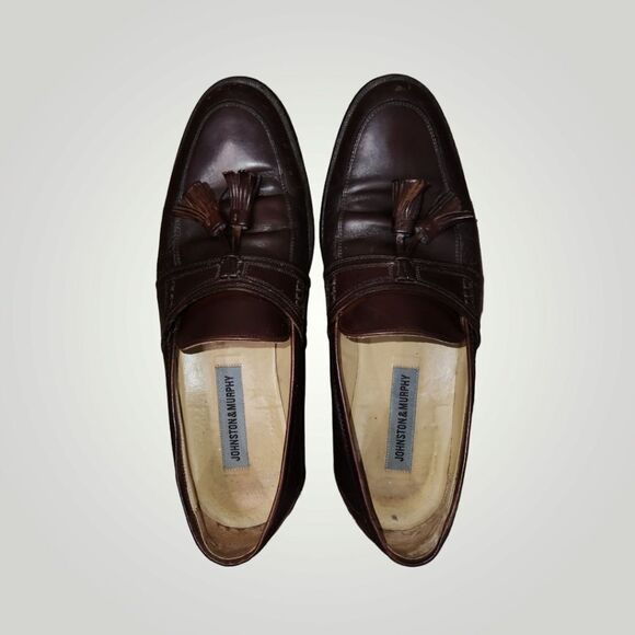 JOHNSTON & MURPHY MADE IN ITALY BROWN LEATHER MENS TASSEL LOAFERS SHOES … - Picture 3 of 16